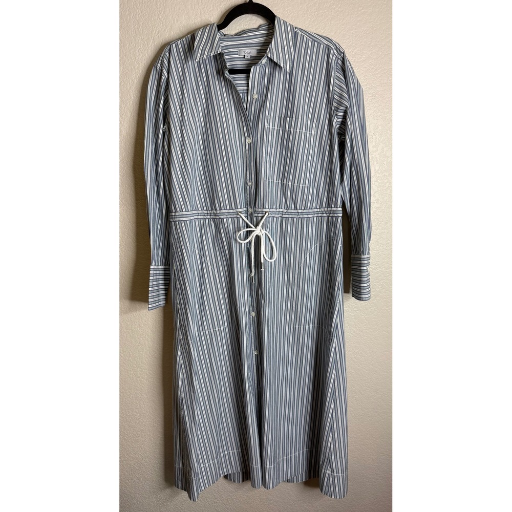Rails Womens L Shivonne Blue Striped Midi‎ Shirt Dress Drawstring Waist Pockets